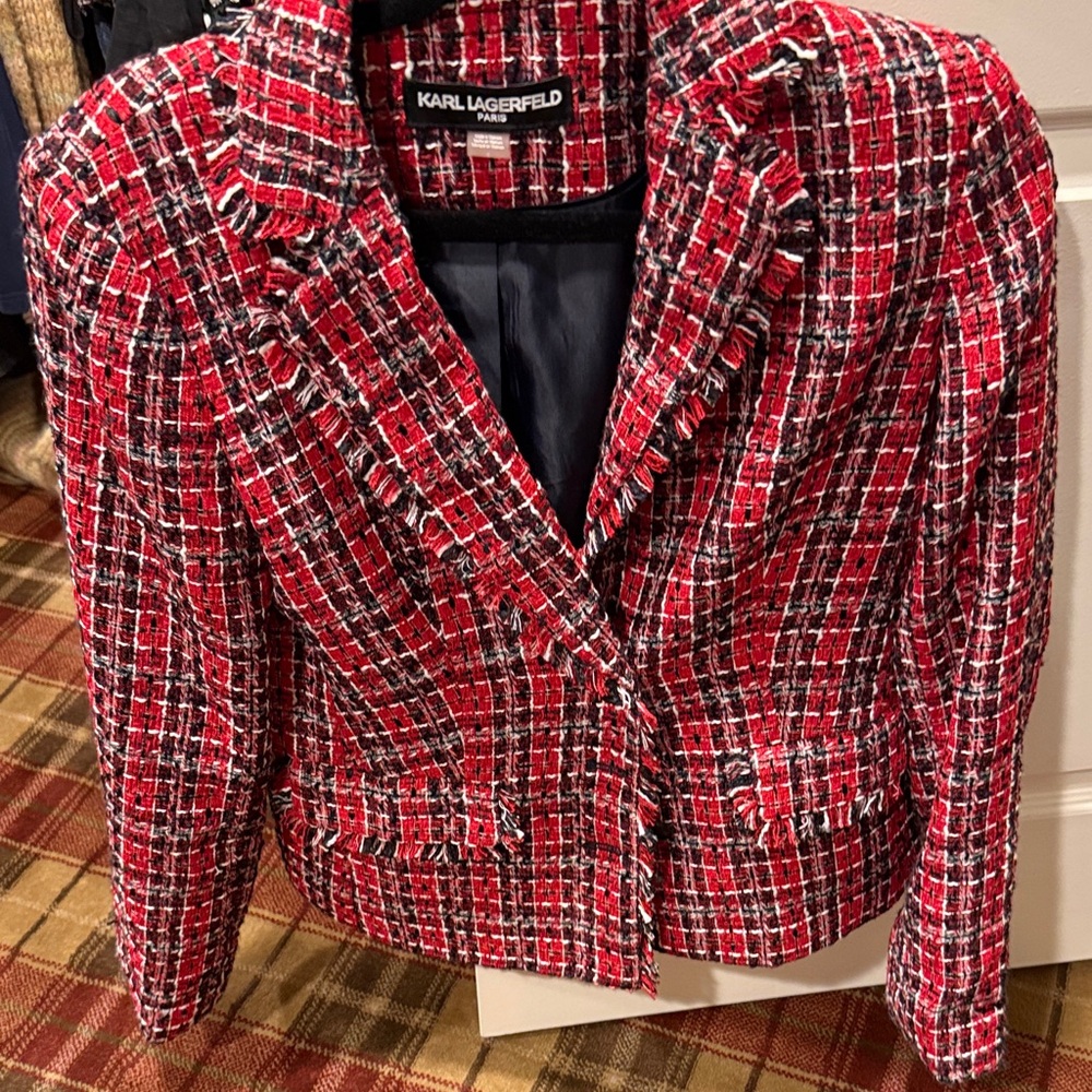 Karl Lagerfeld Women's Red and Black Tweed Blazer